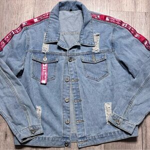 Homme +Femme LA streetwear distressed denim jean jacket, unisex Medium